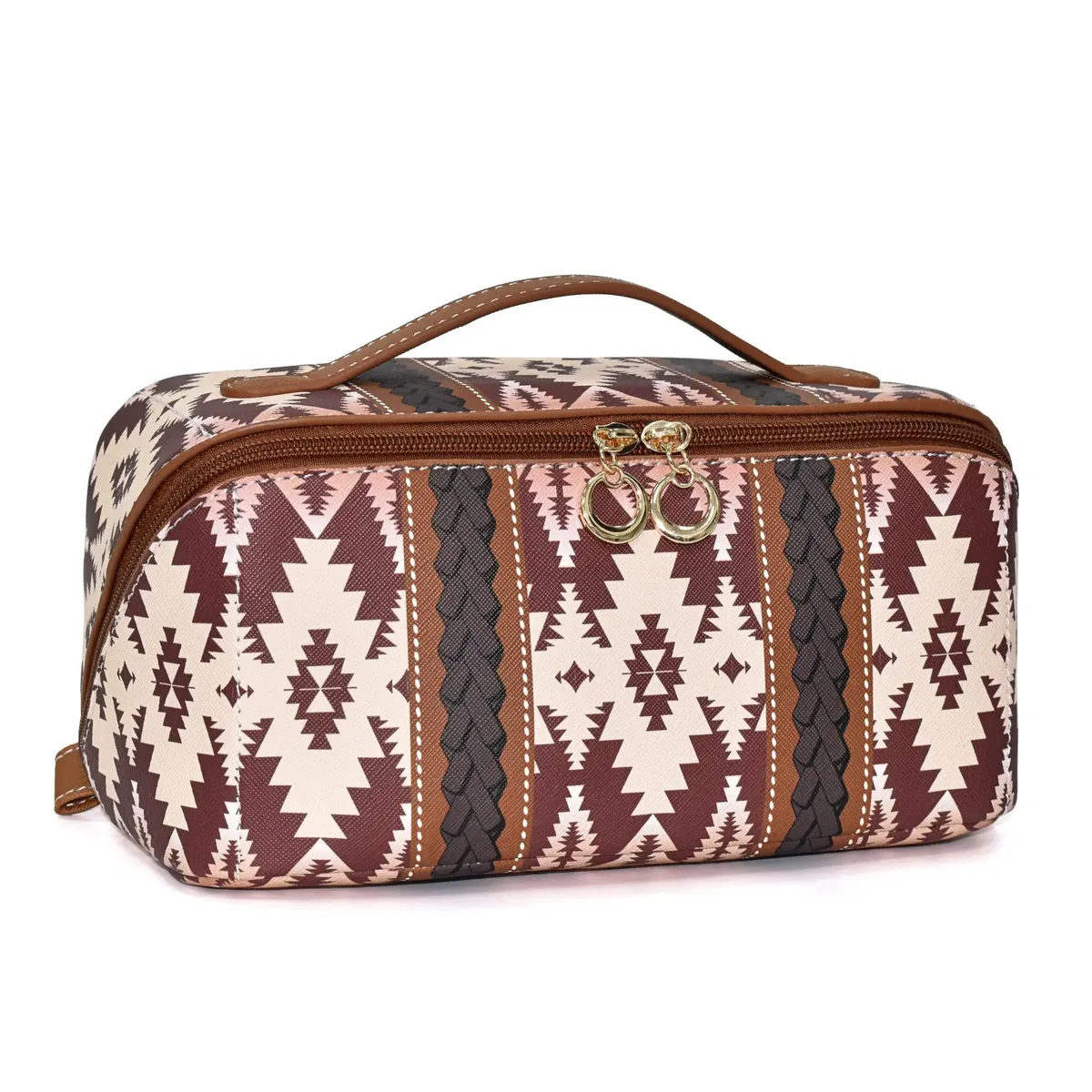 sac à cosmétiques en cuir pu bohème, grande capacité, trousse de maquillage, organiseur de voyage pour articles de toilette