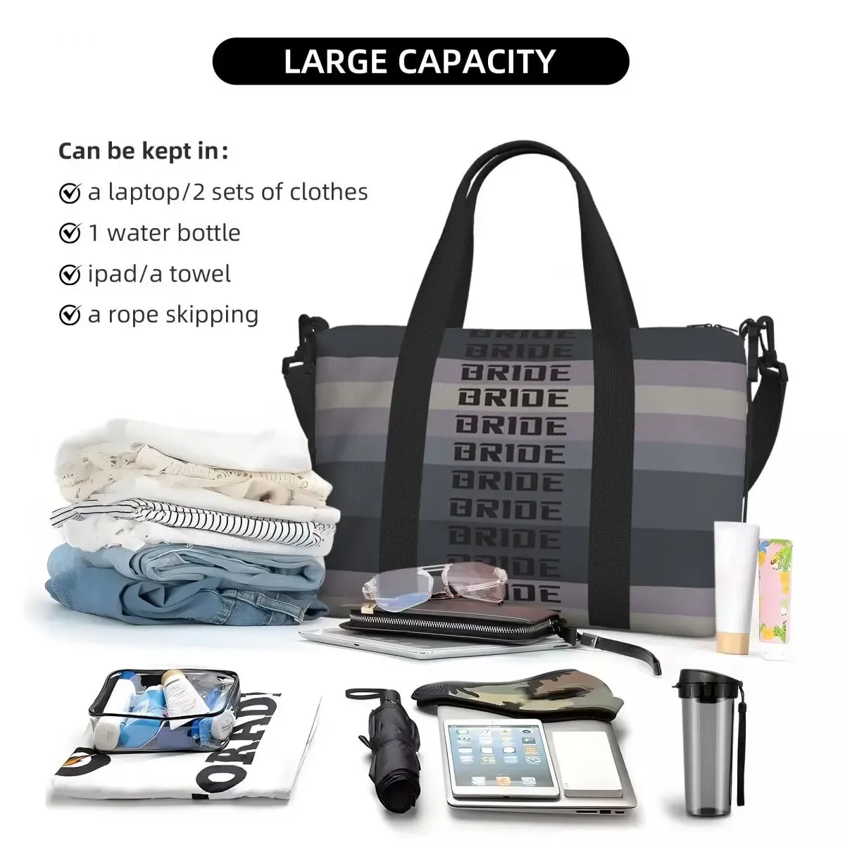 sac de voyage de plage en matériau personnalisé pour mariée jdm, fourre-tout de grande capacité pour salle de sport, sac à bandoulière de shopping pour femmes