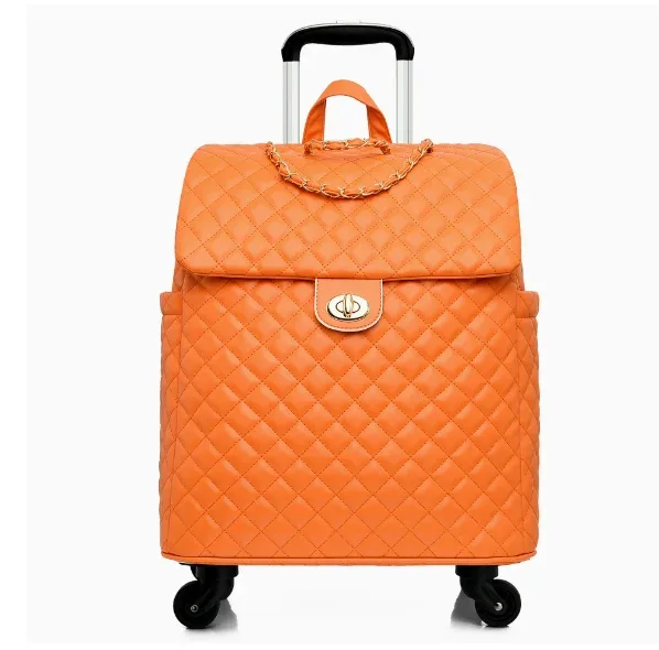 valise de voyage en cuir pu pour femme, motif diamant, étanche, taille cabine 20 pouces, sac à roulettes avec roues pivotantes