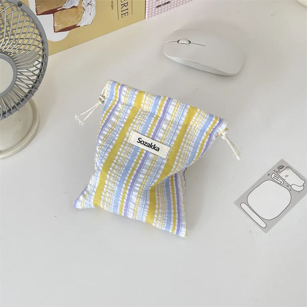 sac à cordon rayé mignon, organisateur de cosmétiques de voyage pour rouge à lèvres, porte-cartes, porte-monnaie