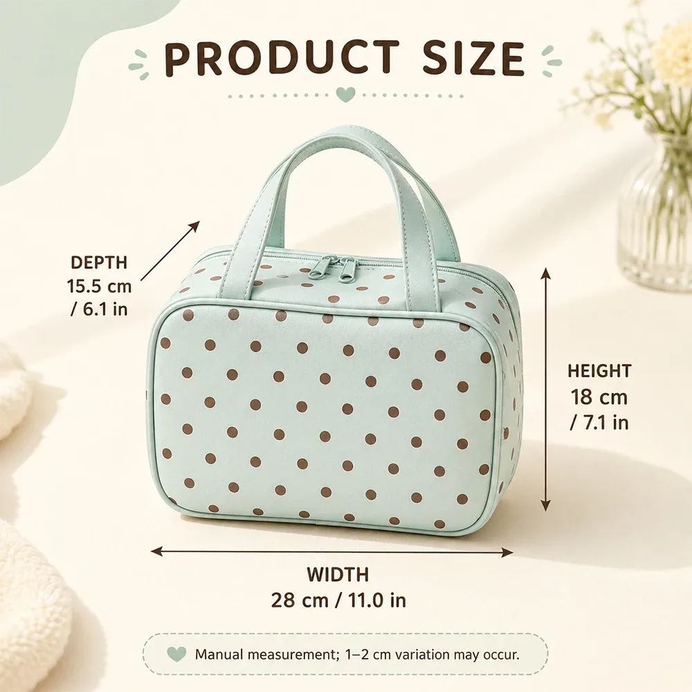 sac de maquillage à pois mignon, trousse de toilette de voyage grande capacité, sac cosmétique multi-poches à 3 niveaux pour les soins de la peau et les pinceaux cosmétiques