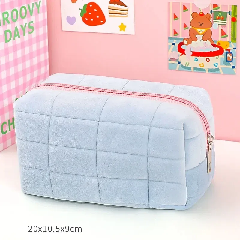 trousse de maquillage en peluche mignonne pour femmes, petits sacs à cosmétiques portables de voyage, trousse de toilette à fermeture éclair de couleur unie, pochette de lavage, sacs de rangement