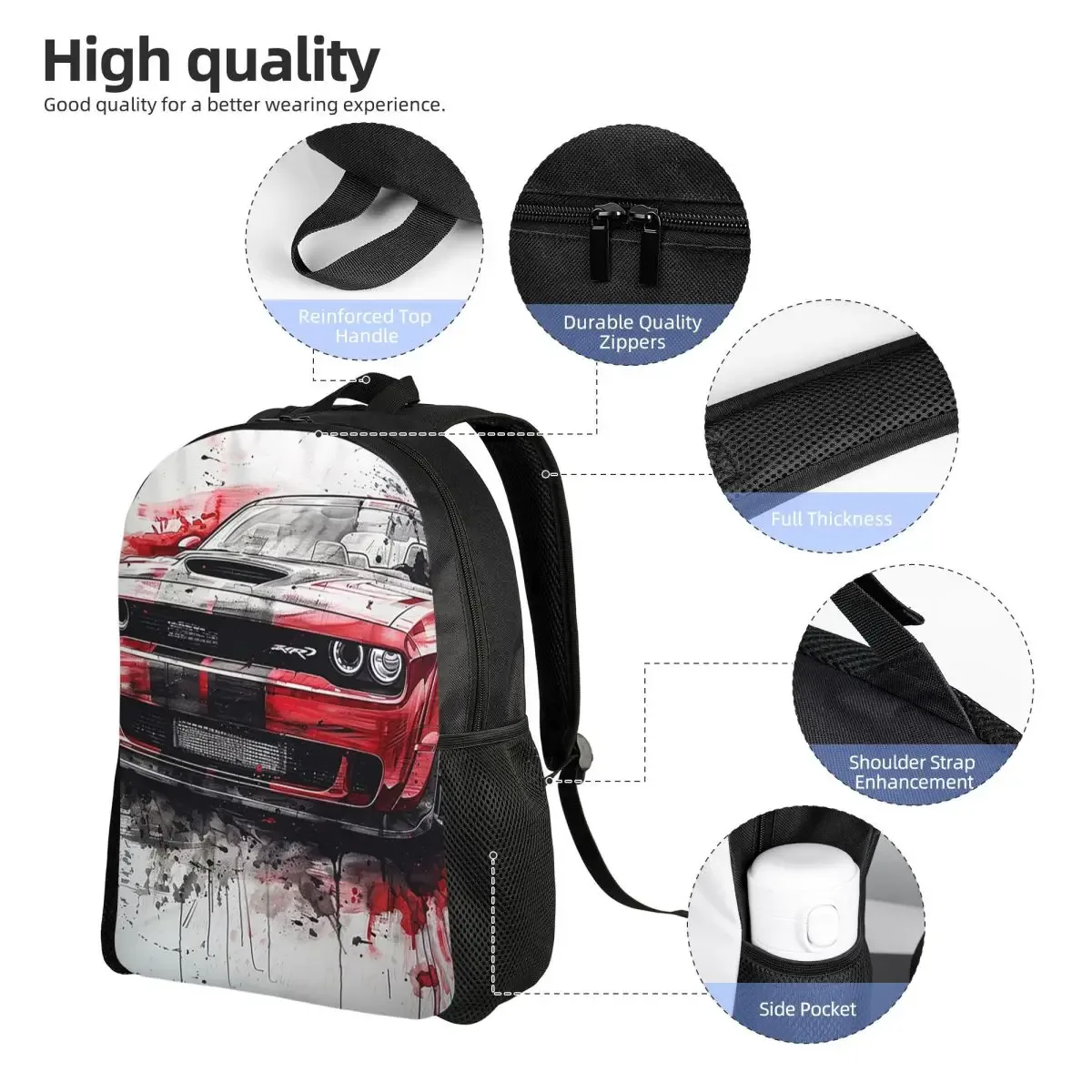 sac à dos d'étudiant srt hellcat demon dodge challenger, sac d'école, sac à dos de randonnée, sac de voyage, sac à bandoulière pour hommes et femmes