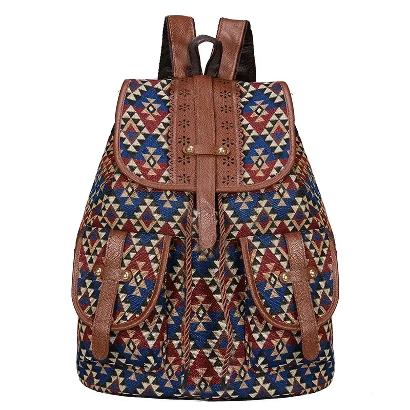 nouveau modèle ethnique rétro sac à dos toile sac à main mode personnalité voyage cordon petit sac à dos 14 pouces sacs à dos de voyage