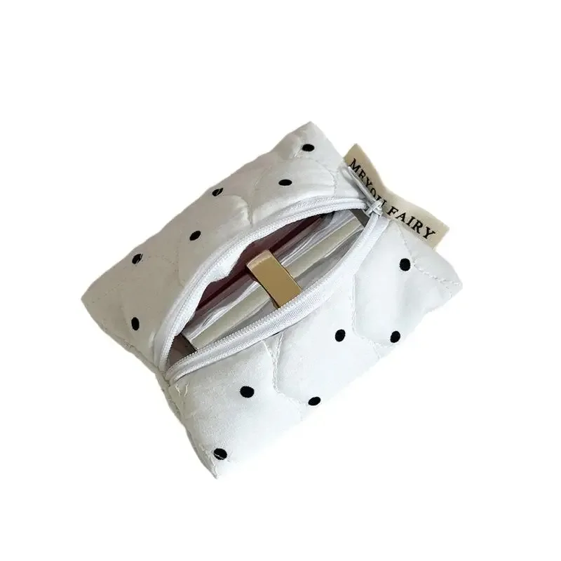 trousse de maquillage matelassée à pois pour femmes et filles, petite et grande, pour rouge à lèvres, pinceaux, cosmétiques, étui portable, mini portefeuille, porte-monnaie