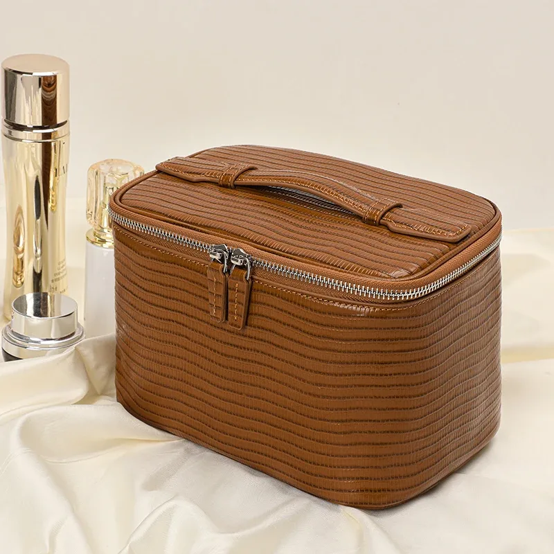aidrani - sac à cosmétiques en cuir véritable à motif lézard, grande capacité, sac pour femmes, pochette de rangement, sac à main, trousse de toilette de voyage