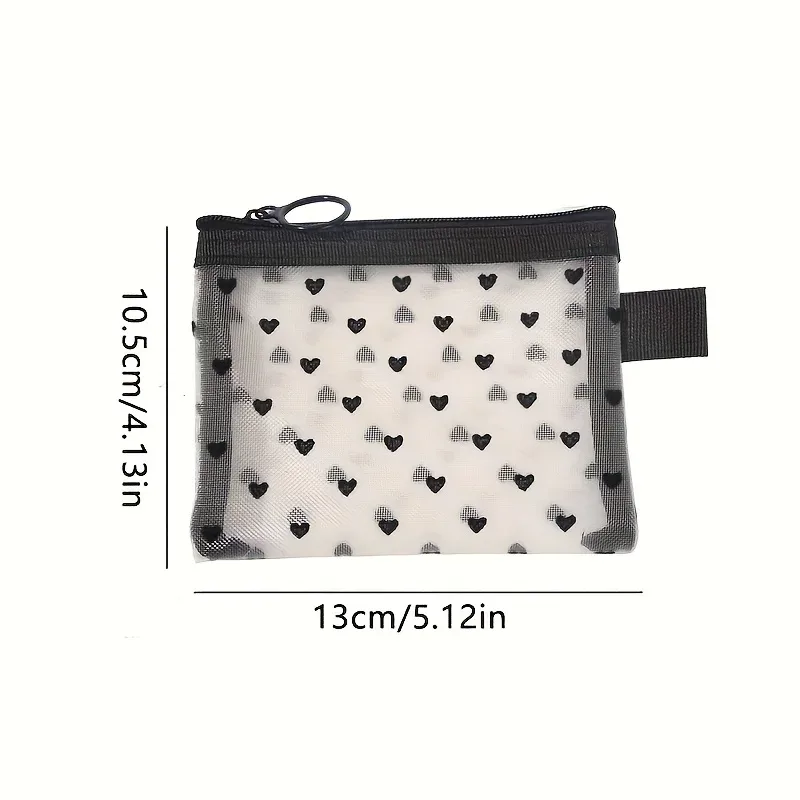 trousse à cosmétiques transparente en forme de cœur, lot de 2, beige et noir, pliable avec porte-rouge à lèvres, organisateur de petits objets portable pour voyage, sac de rangement multifonctionnel