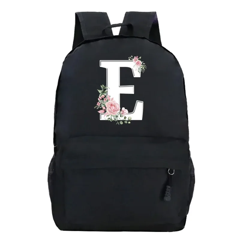 étudiant dames rose floral alphabet blanc impression sac à dos femmes fleur harajuku cartables femme rose lettre sac à bandoulière