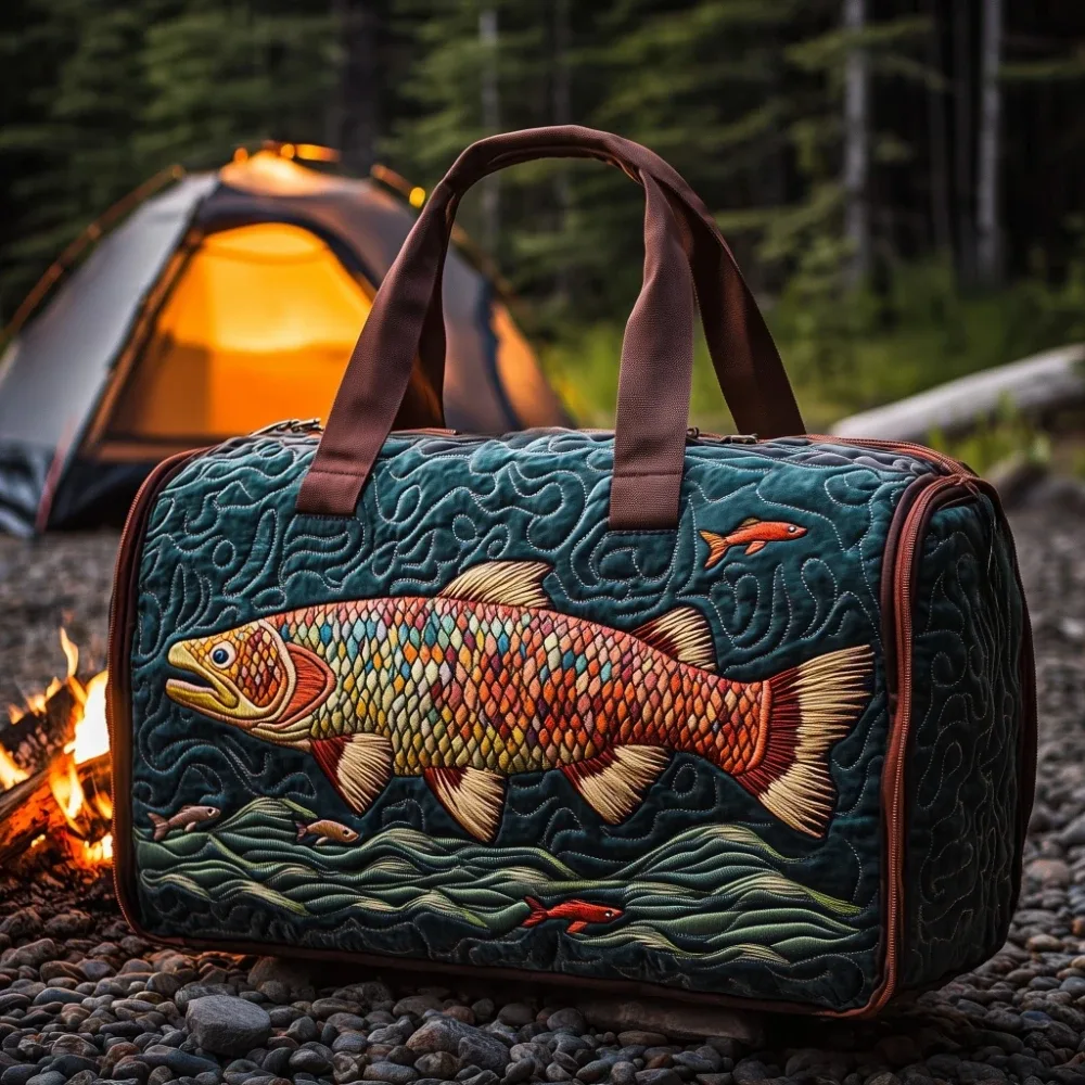 sac de voyage matelassé pour la pêche à la truite, sac de sport imperméable pour l'extérieur avec imprimé poisson 3d, sac de week-end pour le camping, cadeau pour pêcheurs