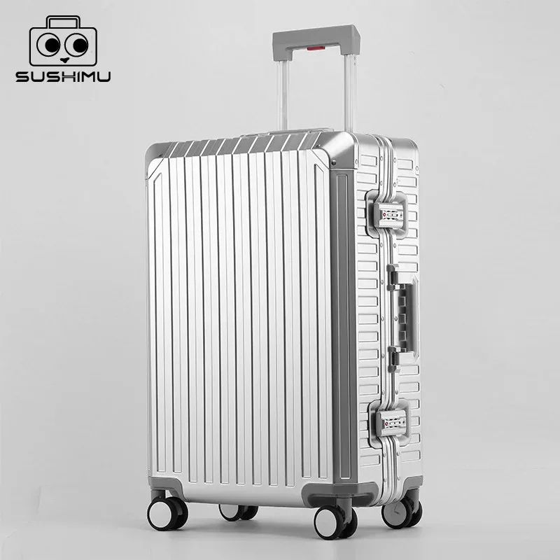 valise à roulettes en aluminium de 20 "24" 28 "pouces, sac à bagages de cabine métallique étanche avec roulettes