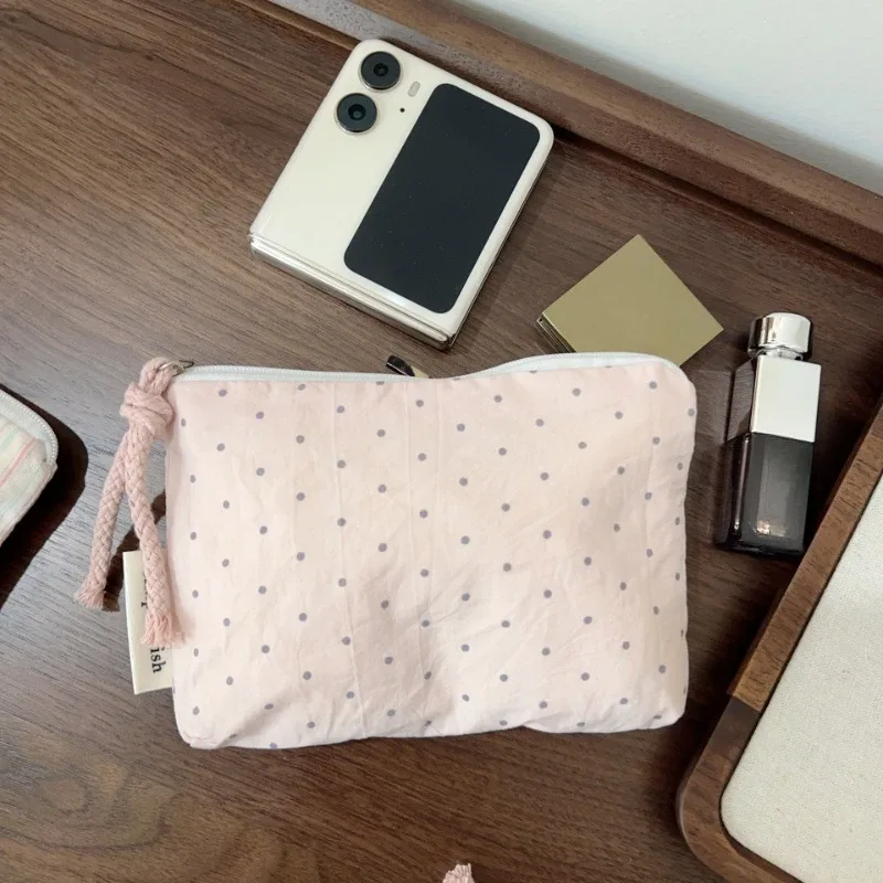 pochette de maquillage rayée rose pour femme, mini portefeuille mignon, sac de rangement pour cosmétiques et rouges à lèvres, porte-monnaie