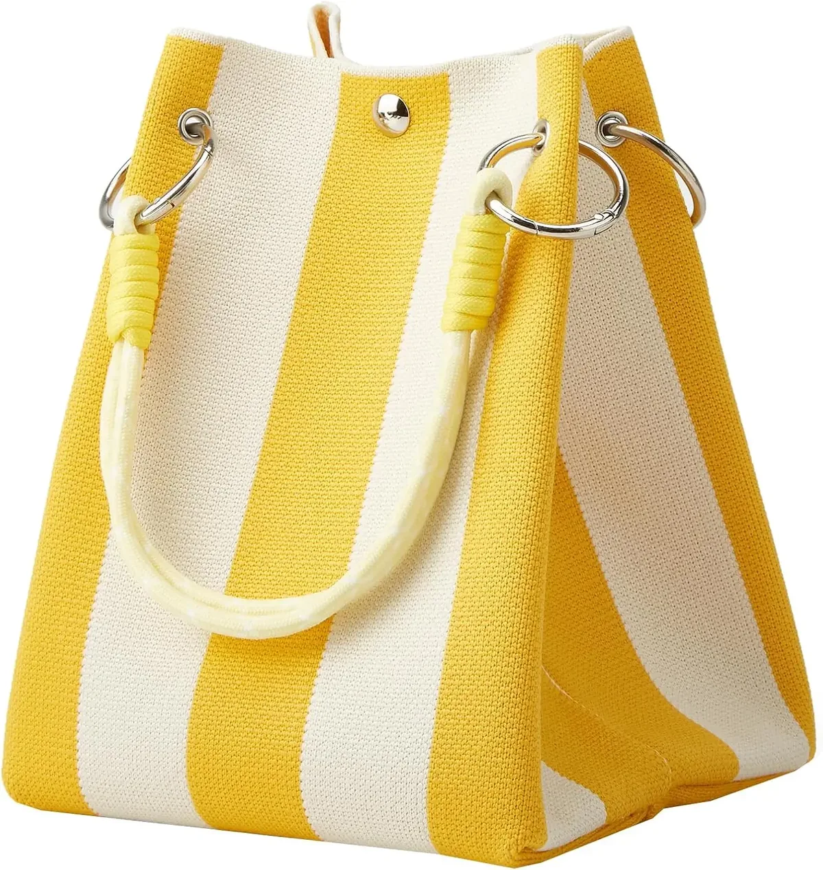 mini sac fourre-tout en tricot style coréen pour femme, sac à main en crochet rayé, sac à bandoulière léger pour l'été, pour les vacances