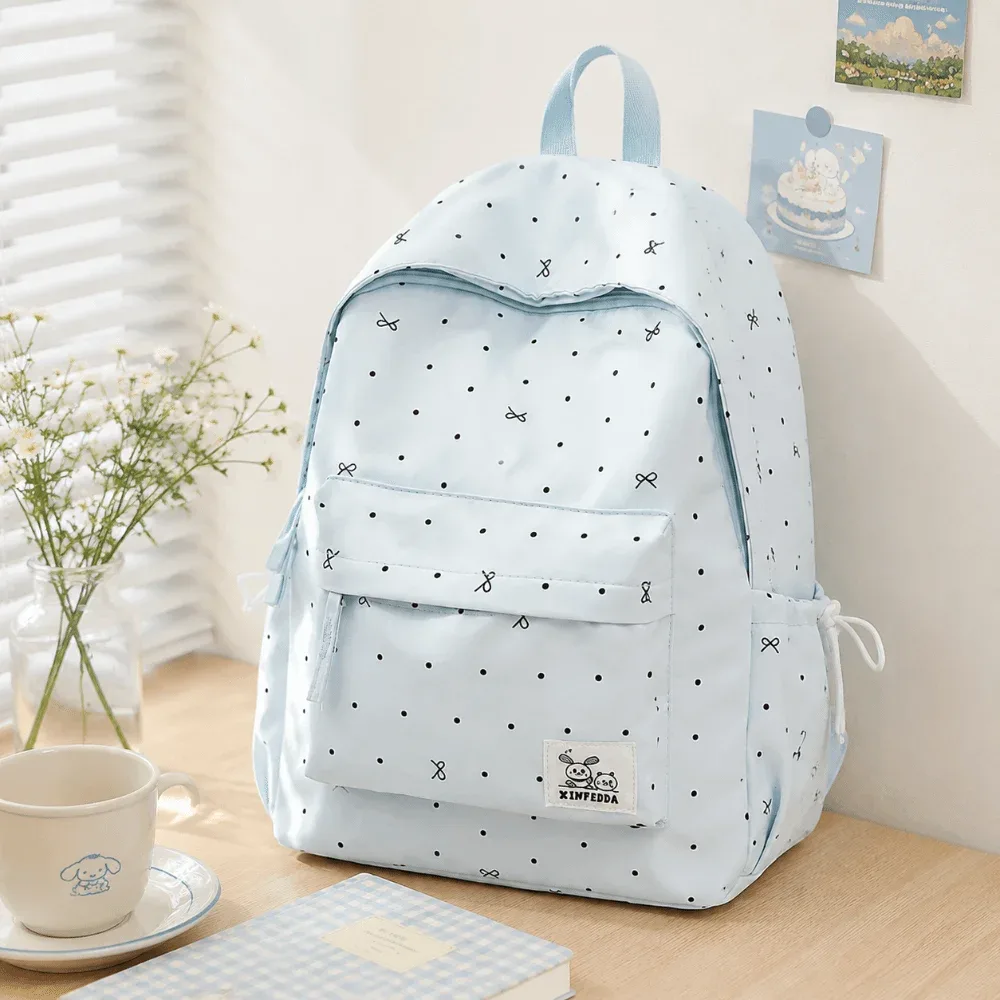 sac à dos léger à pois avec nœud papillon, respirant, pour étudiants, sac à dos décontracté polyvalent de grande capacité pour filles