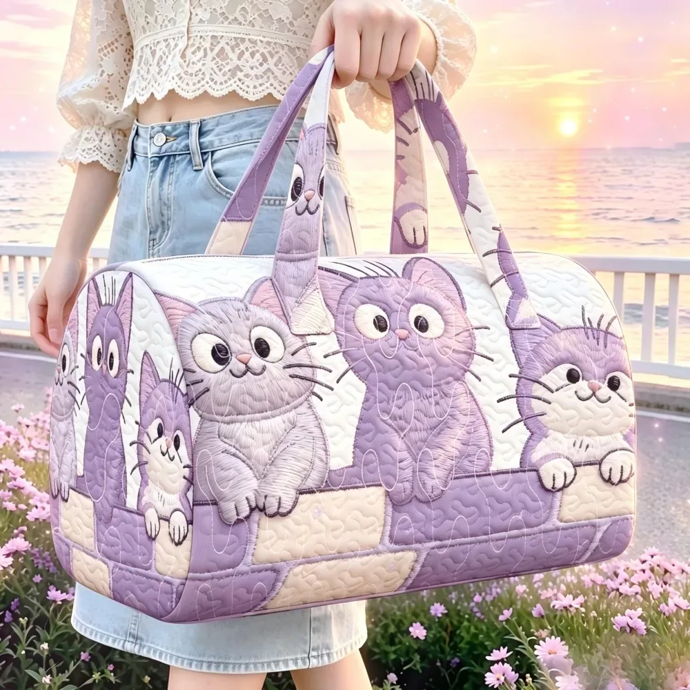 sac de voyage matelassé motif chaton mignon pour femme, sac à main de week-end, sac de sport portable, bagage cabine pour court séjour, sac fourre-tout