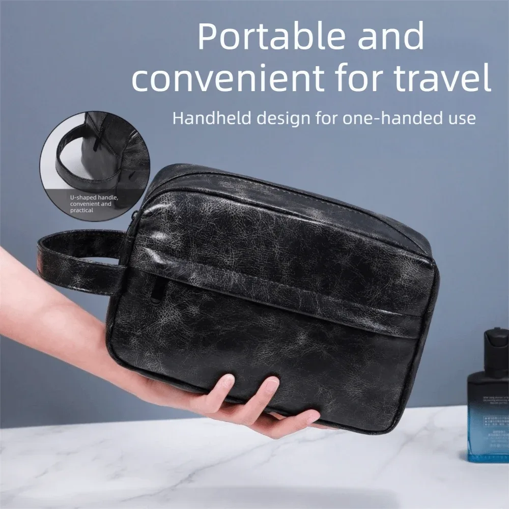 trousse de toilette imperméable pour homme en cuir pu, design portable, grande capacité, rangement simple, organisateur d'outils de rasage, voyage