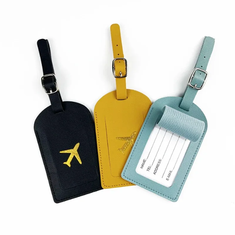étiquette de bagage en cuir pu pour hommes et femmes, adresse de valise mignonne, étiquette de sac d'embarquement de bagages, porte-adresse d'identification de nom, accessoires de voyage