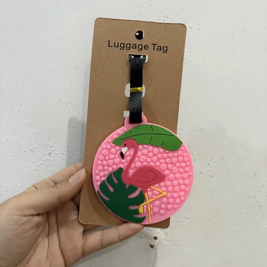 étiquette de bagage en forme d'animal flamant rose, étiquette de bagage panda pour carte d'embarquement, étiquette de contrôle en caoutchouc souple pvc, anti-perte, nom, papier inclus, 1 pièce