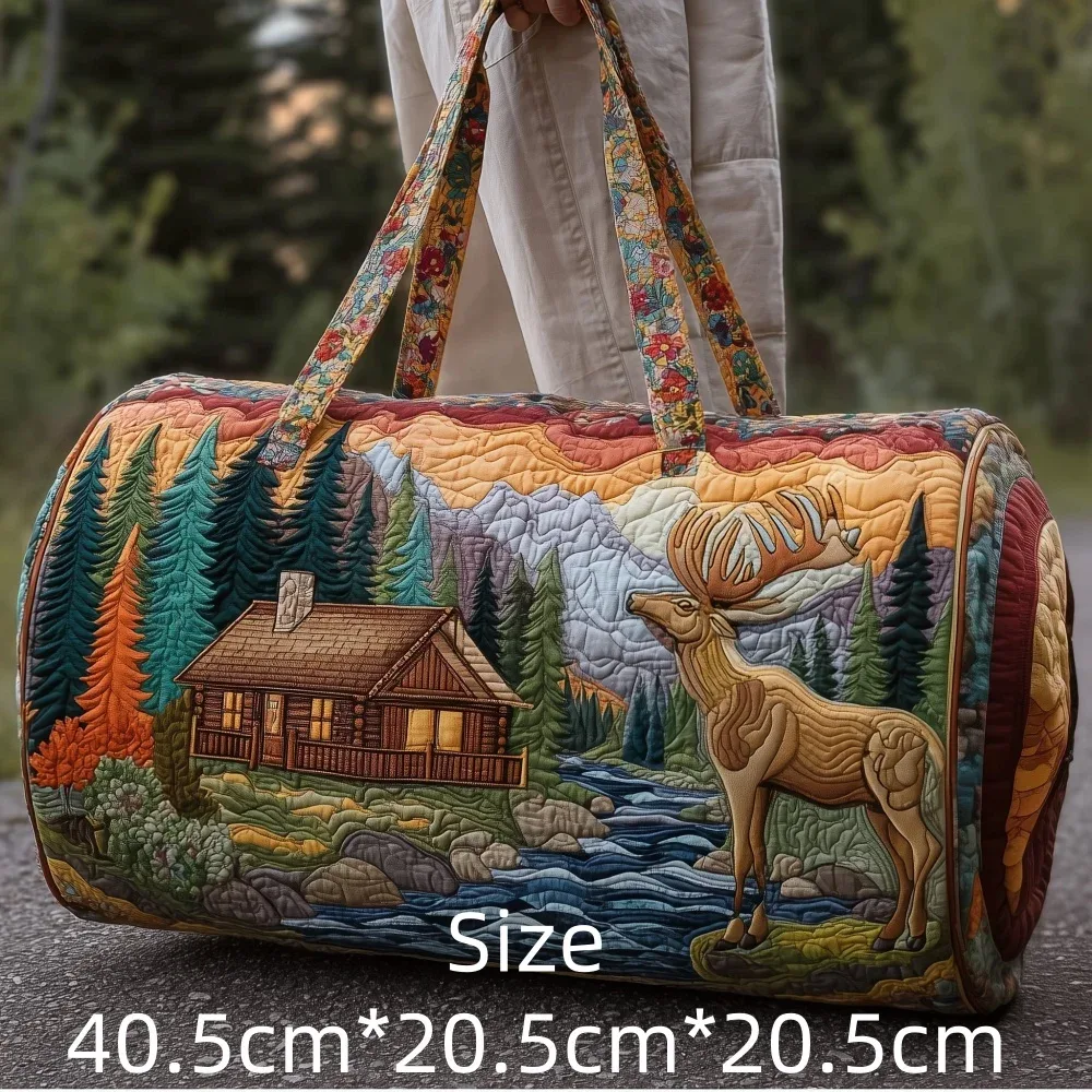 sac de voyage matelassé 3d imprimé cerf de la forêt, sac polochon fourre-tout avec poignées supérieures, bagage vintage style cabine pour femmes et hommes, idéal pour la gym, le sport et les voyages, bagage à main