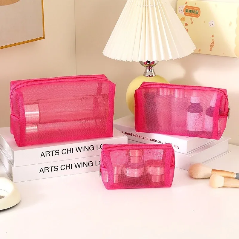 sac à cosmétiques en maille de nylon, boîte à fermeture éclair, organisateur de toilette, sacs de maquillage multifonctionnels pour femmes, rouge à lèvres, clé, porte-monnaie, pochette