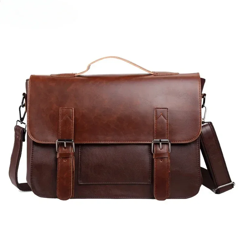 sac à main rétro en cuir pu pour homme, fourre-tout vintage, étui à bombes, business, bureau, ordinateur portable, sacoche décontractée