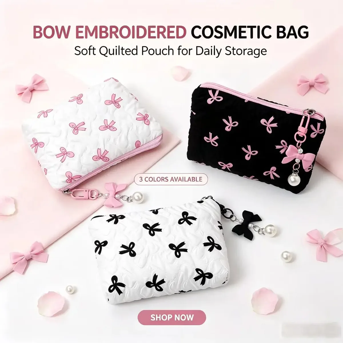 pochette à maquillage brodée avec nœud, design élégant, porte-monnaie, sac de rangement, mignon, grande capacité, trousse de maquillage haut de gamme