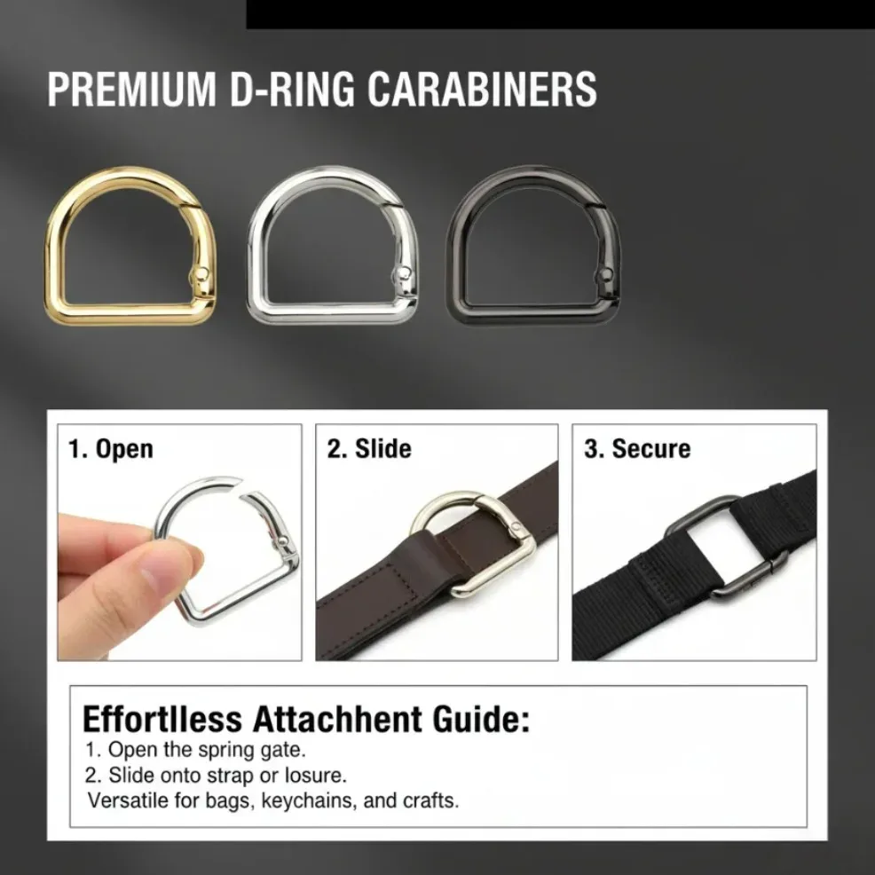 5-10 pièces mousqueton à ressort en forme de d, ouvrable, pour sacs en cuir, sacs à main, sangles, porte-clés, pendentifs, chaînes pour chiens, fermoir à clip