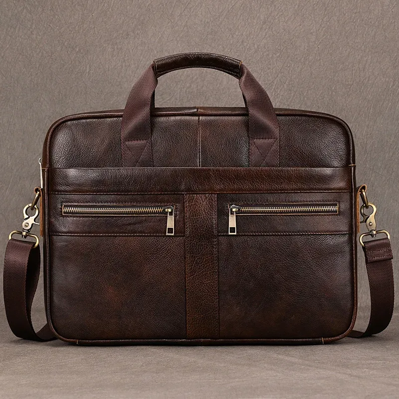 luufan-sac à main d'affaires en cuir véritable pour homme, sac pour ordinateur portable 15 ", étui à bombes pour homme, sac pour document a4, message lancé, sac d'ordinateur, fourre-tout de travail