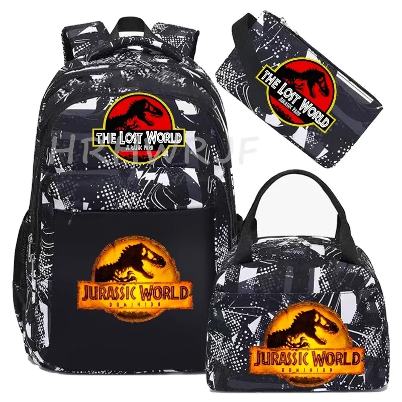 sac à dos jurassic world park, sac à dos de voyage camouflage dinosaure avec sacs à lunch, sacs d'école pour ordinateur portable pour femmes et hommes, 3 pièces