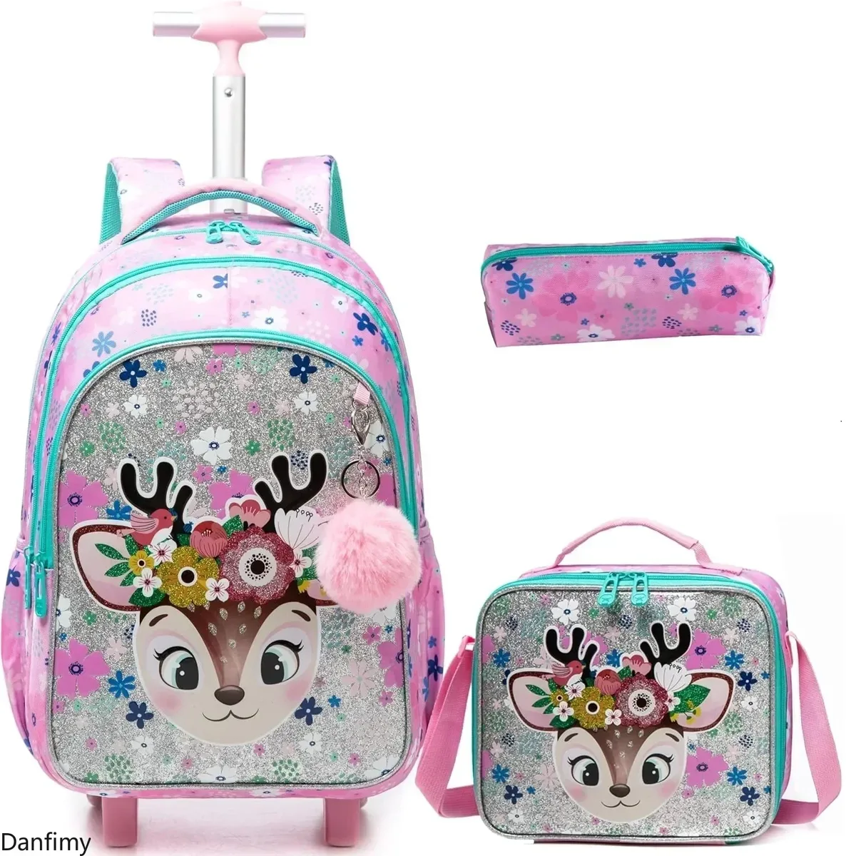 sac dos polyester toile dessin animé rectangulaire roue poignée supérieure compartiment principal double fermeture éclair sac lunch assorti usage écolier élève primaire