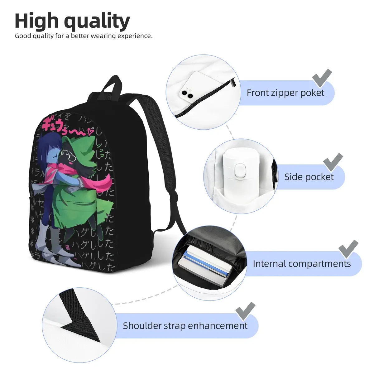 sac à dos de jeu deltarunes pour hommes, femmes, adolescents, lycéens, randonnée, voyage, sac à dos de jour, sacs en toile pour ordinateur portable avec poche