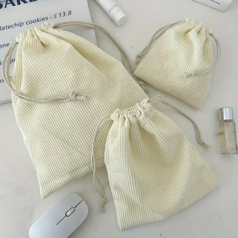 trousse toilette polyester rayures verticales couleur unie serrage corde voyage maquillage cosmétiques portable légère sac rectangulaire