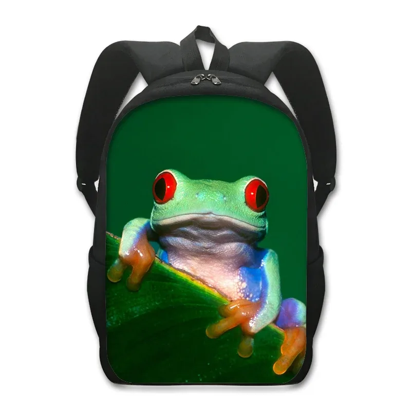 sac à dos imprimé animal de compagnie de 16 pouces pour femme et enfant, fourre-tout d'école, de voyage, avec grenouille, caméléon, serpent, araignée, livre, cadeau