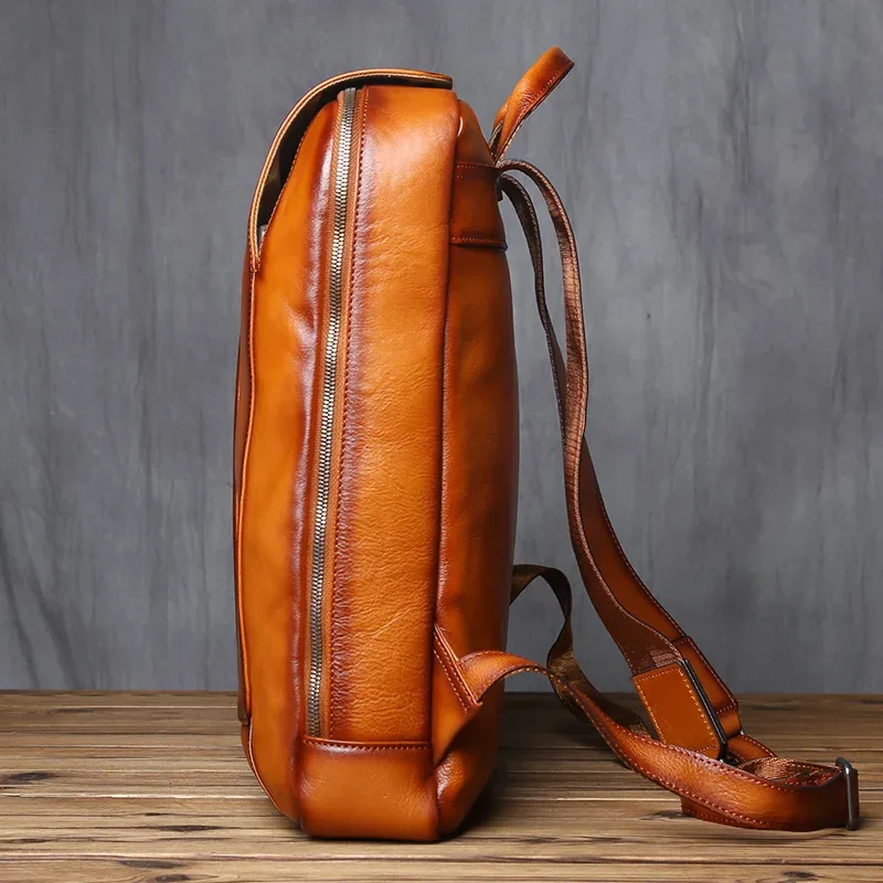 sac à dos pour homme en cuir de vache véritable vintage nzpj, sac à dos décontracté pour ordinateur portable, sac de voyage tendance pour l'école
