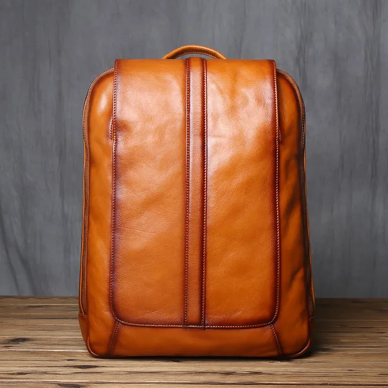 sac à dos pour homme en cuir de vache véritable vintage nzpj, sac à dos décontracté pour ordinateur portable, sac de voyage tendance pour l'école