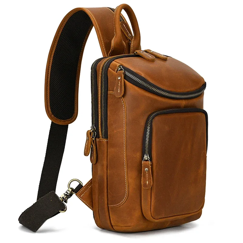 sac de poitrine en cuir véritable pour homme, sac à bandoulière, sac à dos initié unique, sac de voyage, grande capacité