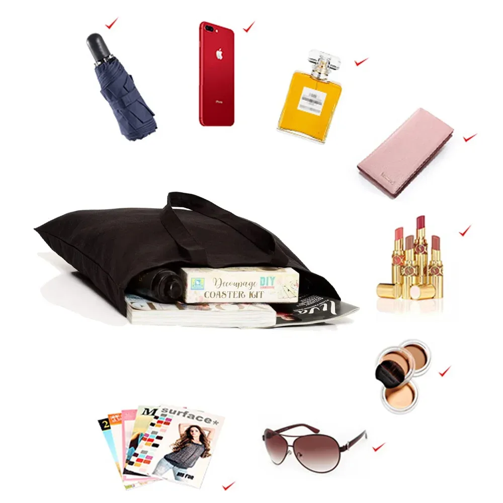 sac de shopping écologique pour femmes, sac à bandoulière portable pliable noir, sac à main réutilisable de grande capacité avec lettres, fourre-tout bolsos