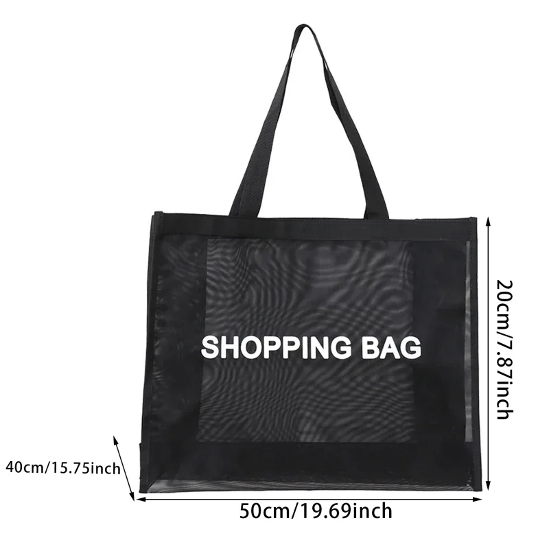 sac fourre-tout en filet noir à lettres simples, multifonctionnel, sac à bandoulière pour la plage, les vacances, le quotidien, le rangement et les accessoires
