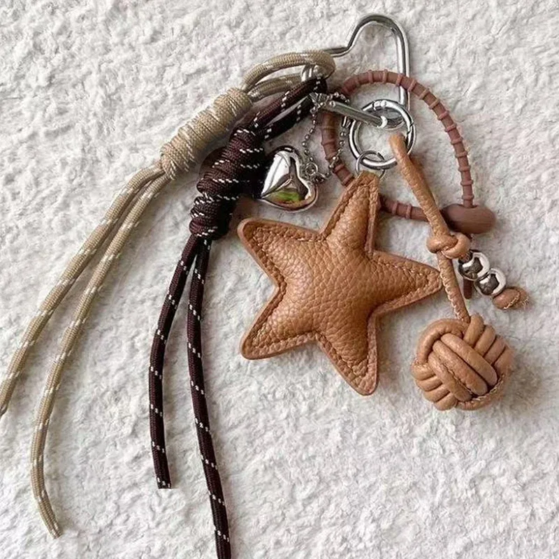 porte-clés tressé étoile pour femme, breloque de sac à main tendance, accessoire de sac personnalisé diy, petit cadeau, porte-clés pour sacs bandoulière