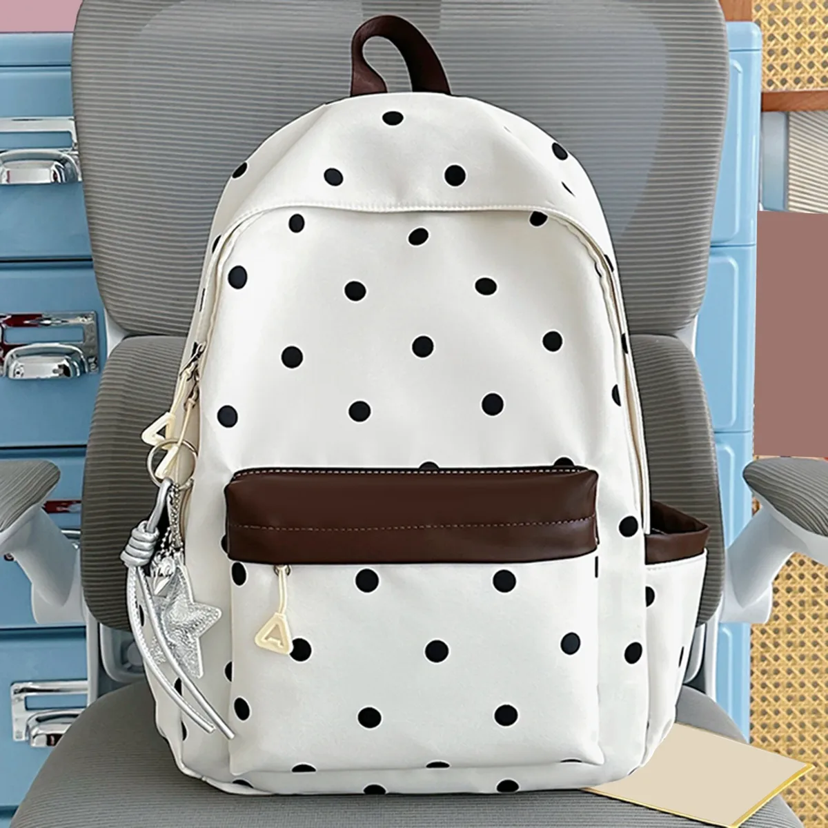 sac à dos esthétique à pois style preppy, sac à dos scolaire mignon et décontracté pour les étudiantes du primaire et du collège