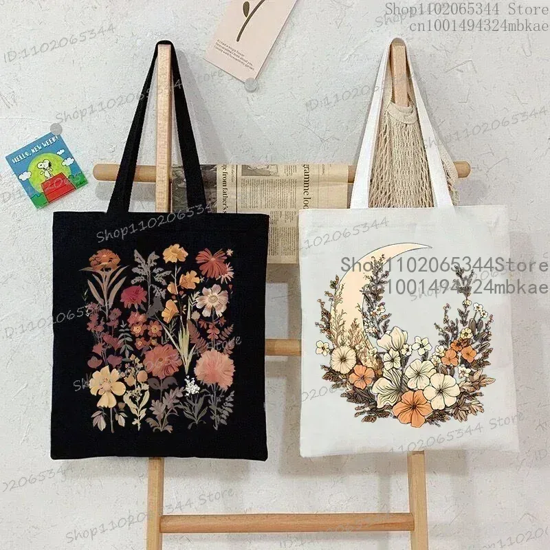floral lune femmes shopping fourre-tout sacs toile grande capacité étudiant décontracté plante style sac à bandoulière fleur sauvage femmes sacs à main