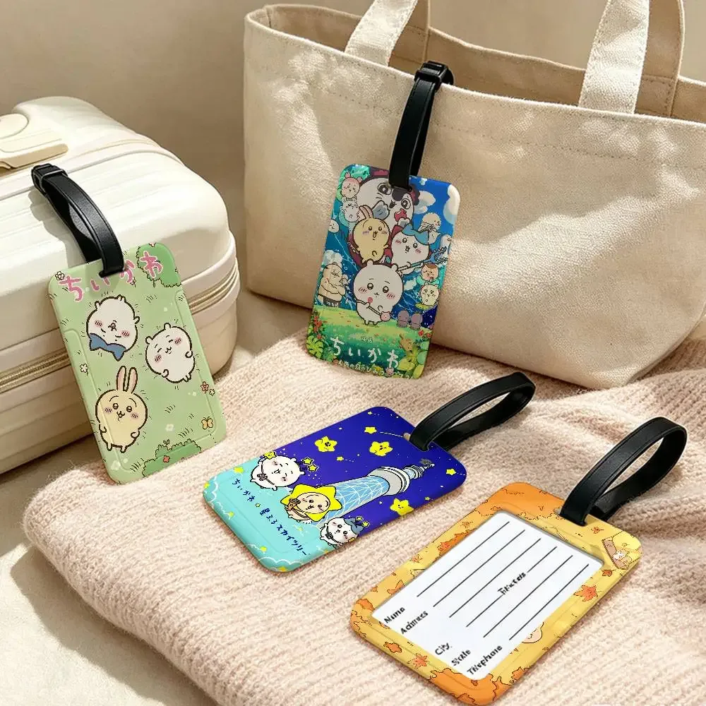 étiquette de bagage anti-perte en pvc durable avec carte d'information, motif dessin animé mignon c-chiikawas, légère, pour identification des bagages