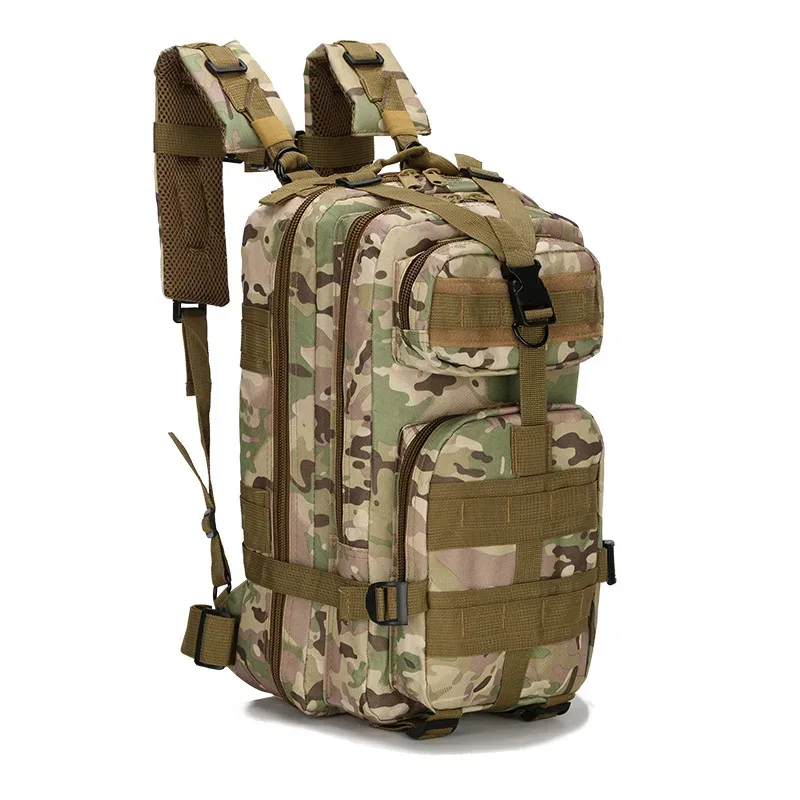 sac dos nylon camouflage vert beige marron compact 20 35 litres ventilation ceinture coussin air poche intérieure fendue poignée souple extérieure bandes ajustables