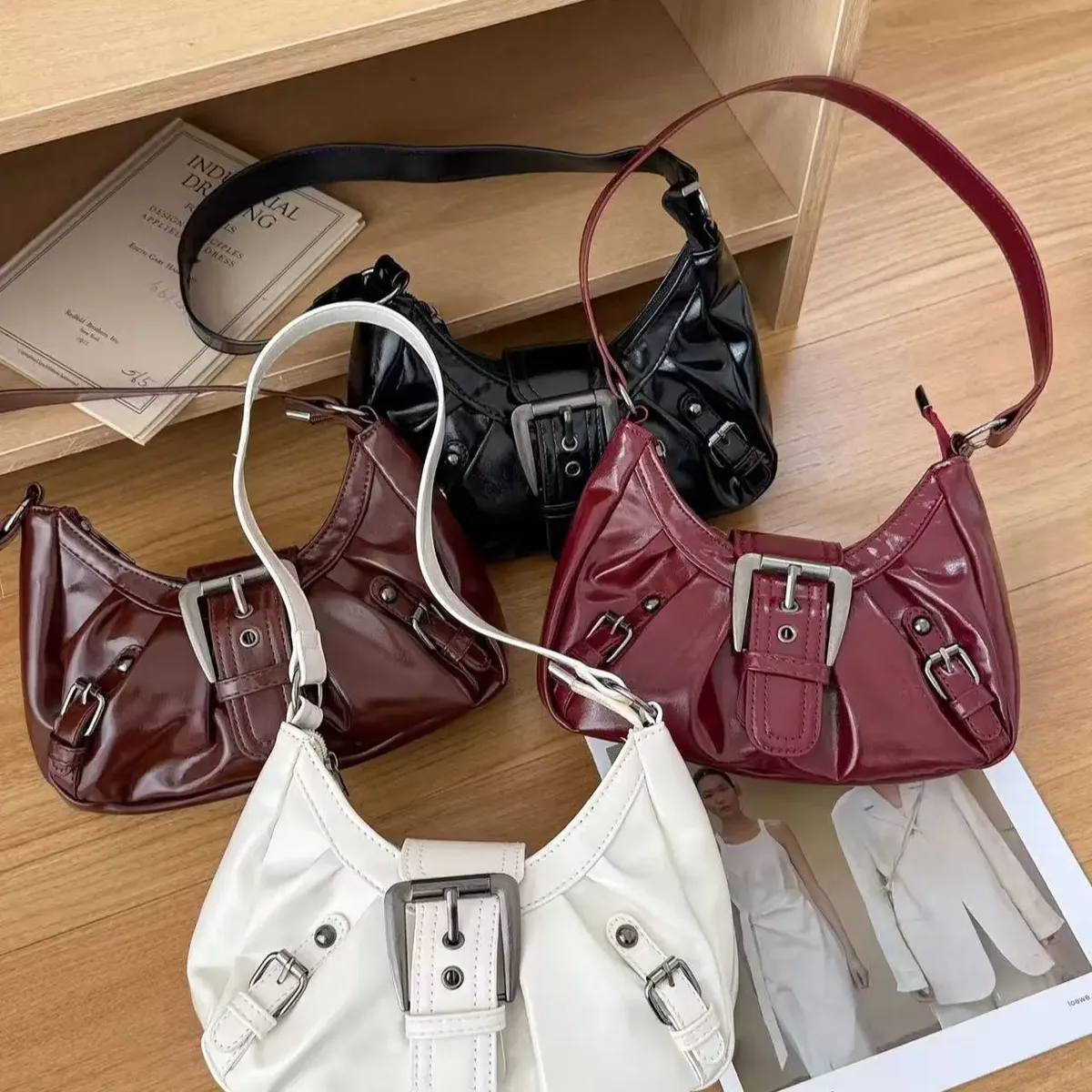 sac à bandoulière plissé rétro y2k pour femme, style maillard, sac sous le bras, pochette, sacs à main pour voyage, travail, shopping, vente chaude