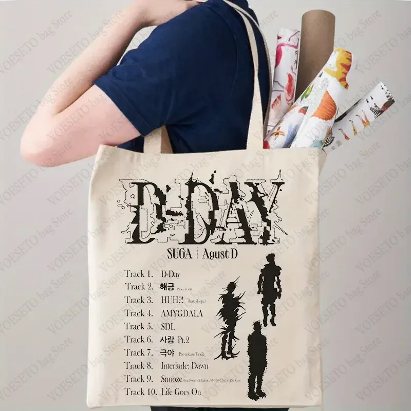 agust d print tote bag for gérers, album shopping bags, world tour, casual canvas, initiated bagages bags
