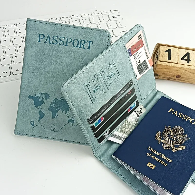 porte-passeport en cuir, portefeuille de voyage avec fente pour carte d'identité et carte de crédit, housse de passeport en cuir pu, protection de passeport bloquant rfid