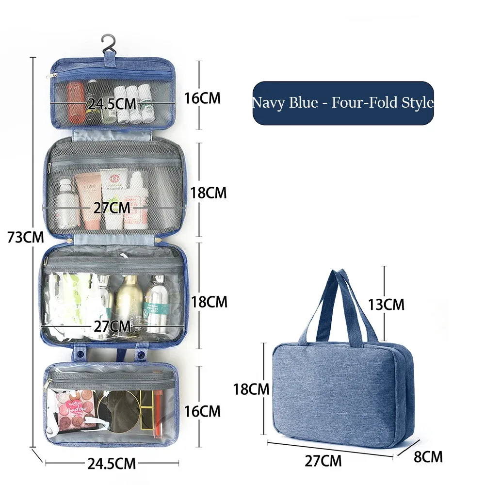 trousse de toilette cosmétique multifonctionnelle, 4 plis, résistante à l'eau, séparation sèche et humide, portable pour voyage, pinceaux cosmétiques, articles de toilette