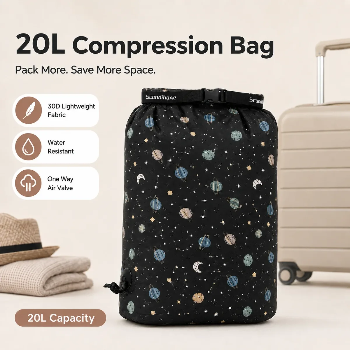 sac de compression de voyage 20l en nylon 30d, organisateur de vêtements pour économiser de l'espace, sac de rangement résistant à l'eau pour bagages et camping