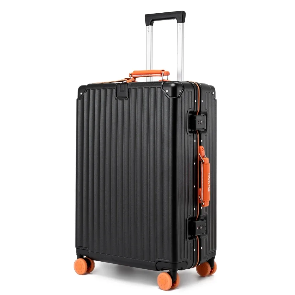 valise à roulettes fashoin en cuir souple avec poignée, coque rigide en pc, cadre en aluminium, serrure tsa, pour femme, 20/24 pouces