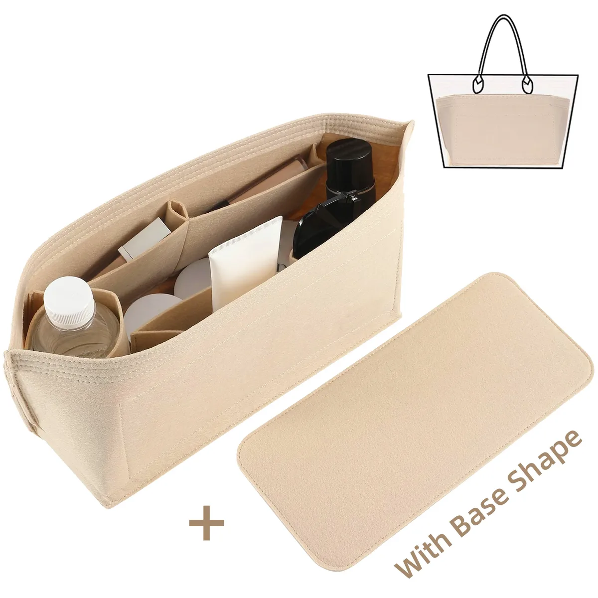 organisateur de sac à main en feutre avec fermeture éclair, lot de 2 pièces, grand format, pour sacs fourre-tout, 3 tailles