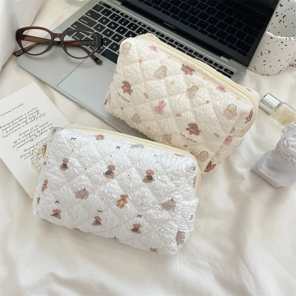 sac de maquillage à fleurs roses pour femmes, mignon, organisateur de voyage, pièces de monnaie cosmétiques, pochette pour filles, sacs à cosmétiques carrés à fermeture éclair de dessin animé mignon